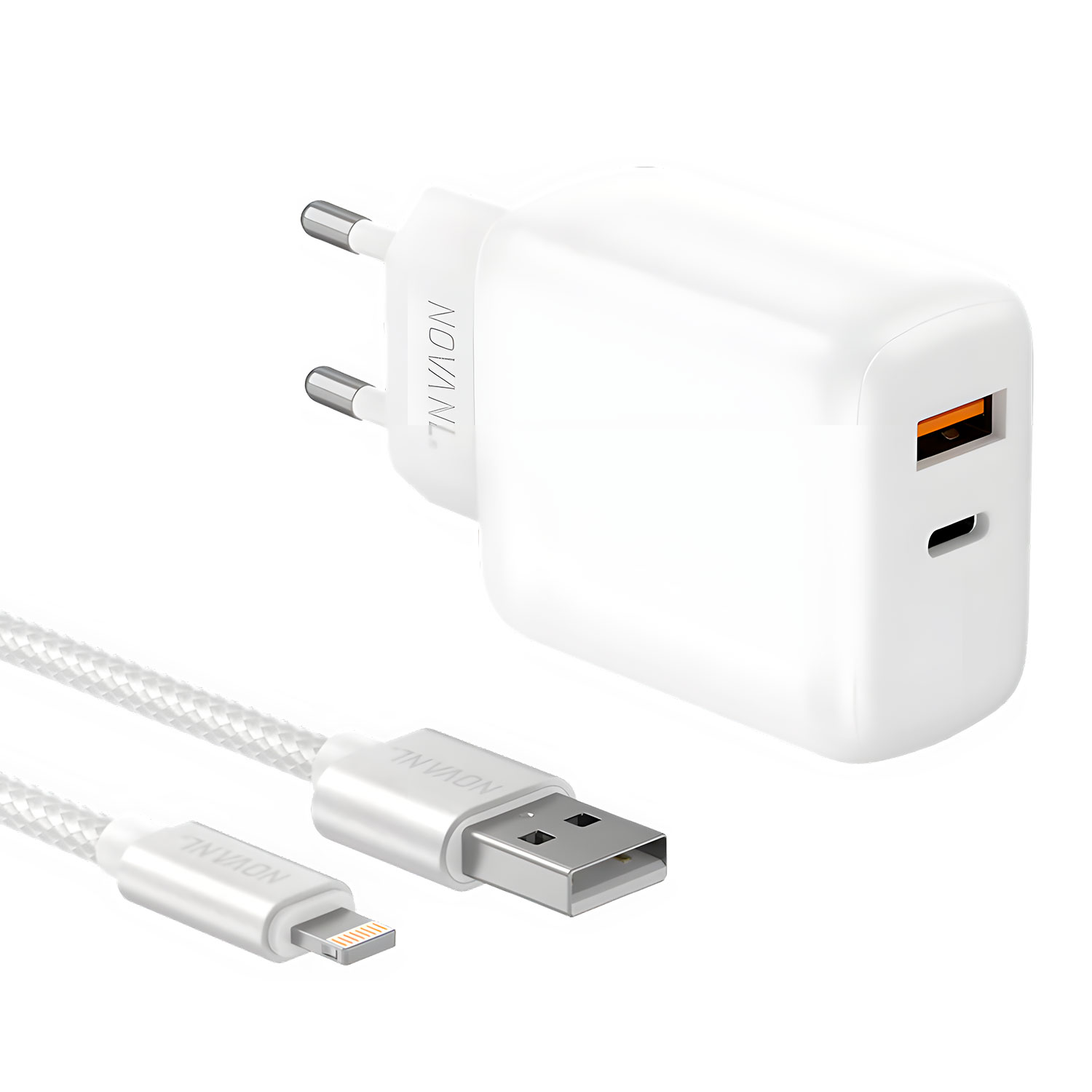 NOVANL ProCharge Dual Port (30W) Wall Charger with SpeedCharge USB A to 8 Pin Cable
